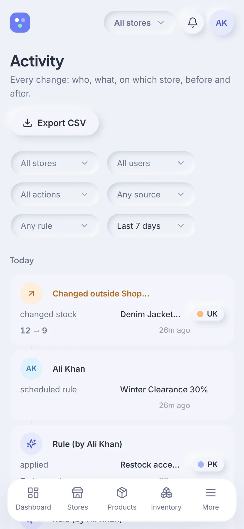 Activity log on a phone