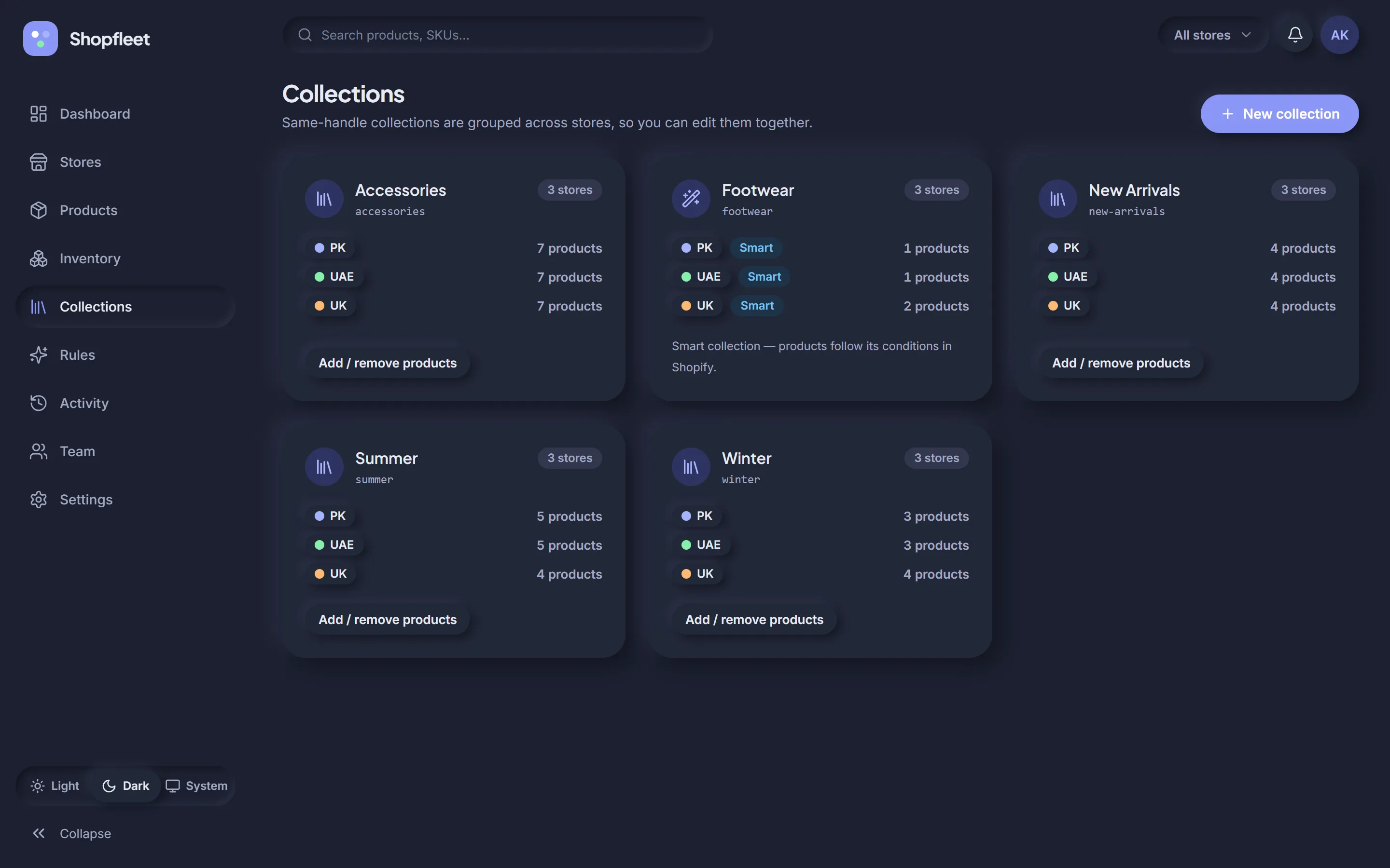 Collections in dark mode