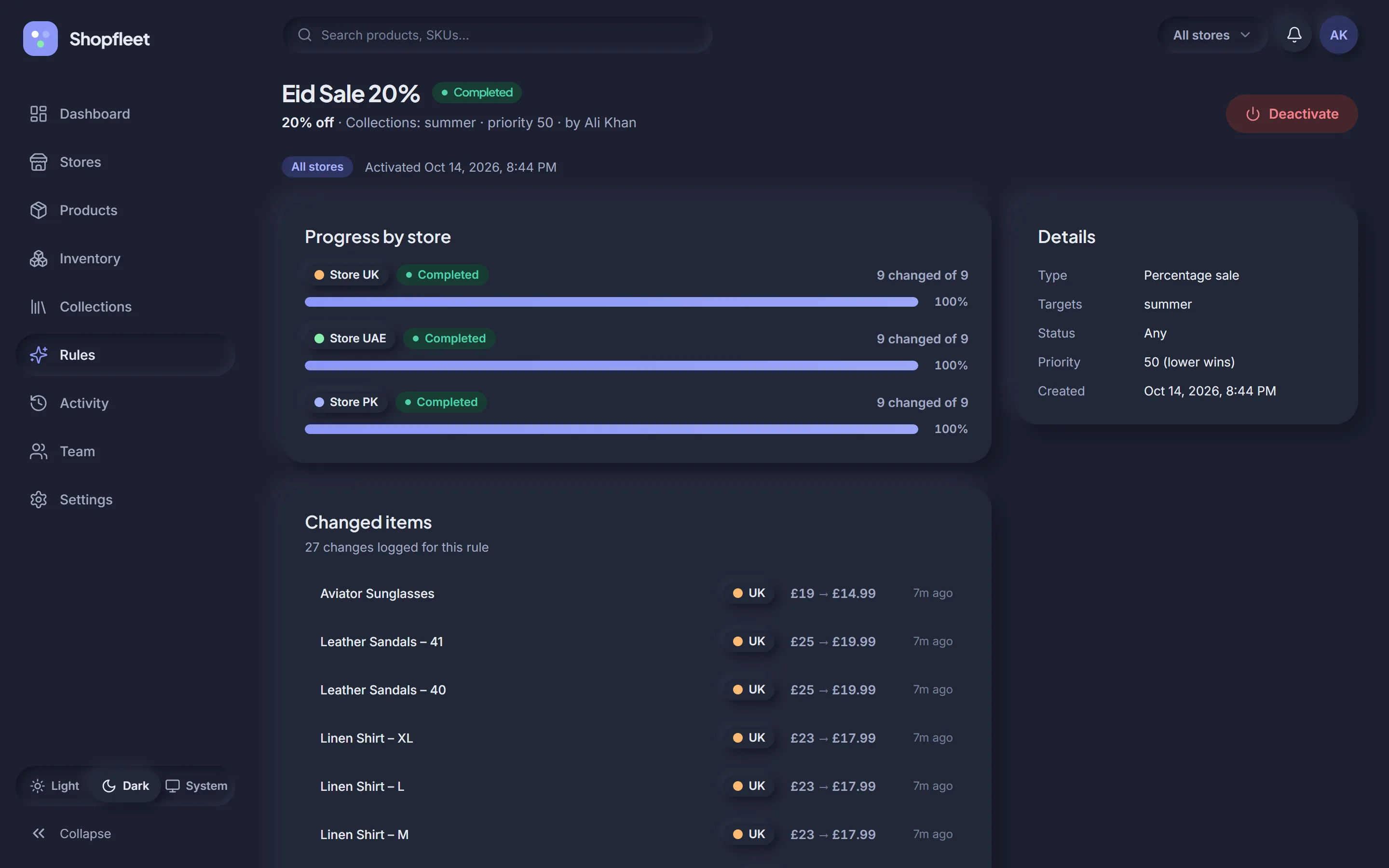 Rule detail in dark mode