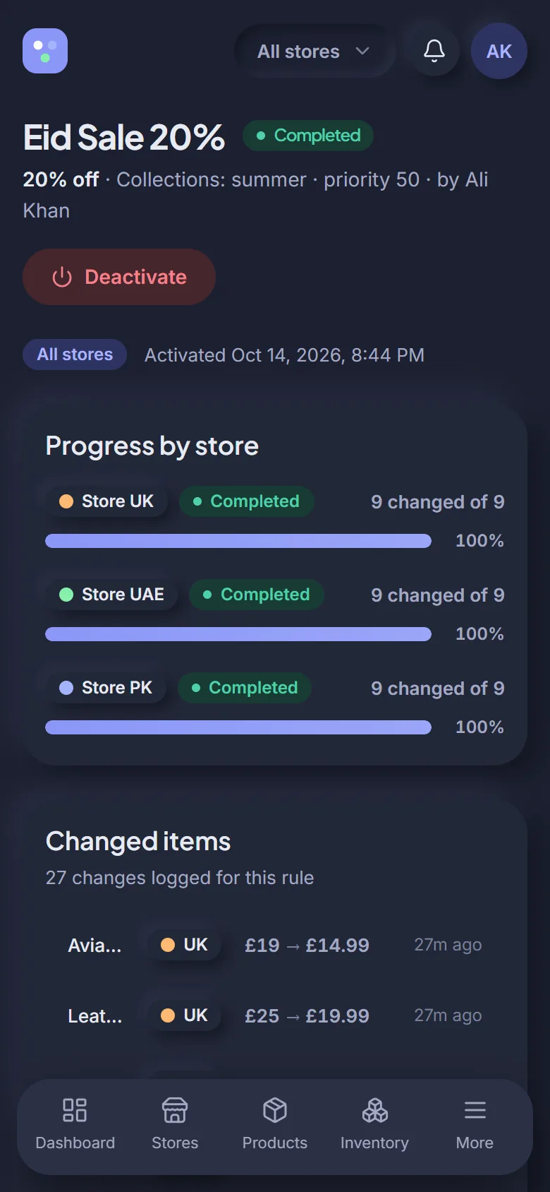 Rule progress on a phone, dark mode